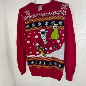 Holiday Sweater Well Worn Knit Santa Claus  skating red longsleeve men’s XL